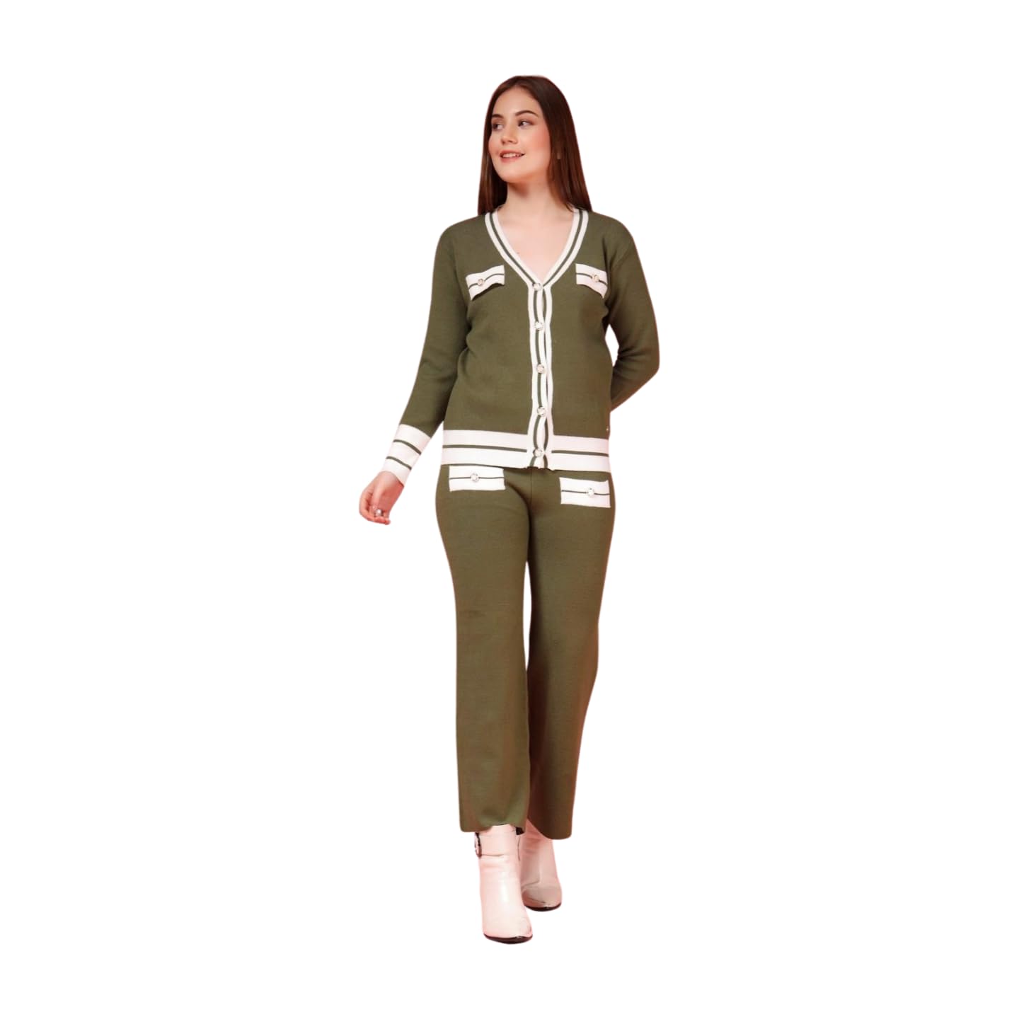 V-Neck Sweater with Trousers Co-Ords-image-44