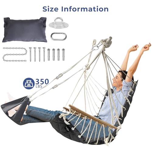 Image of Patio Swing Chair with Adjustable Footrest & Headrest-Quilted Fabric&Steel Spreader Bar,Wooden Armrest for Porch /Garden;350lbs Capacity;Hardware kit Included Dark Grey