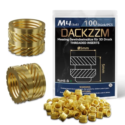 DACKZZM Inserto de rosca, tuerca de presión M4, 100 unidades, tuercas de fundición, rosca de latón con diseño moleteado, insertos roscados para componentes de impresión 3D, piezas de plástico