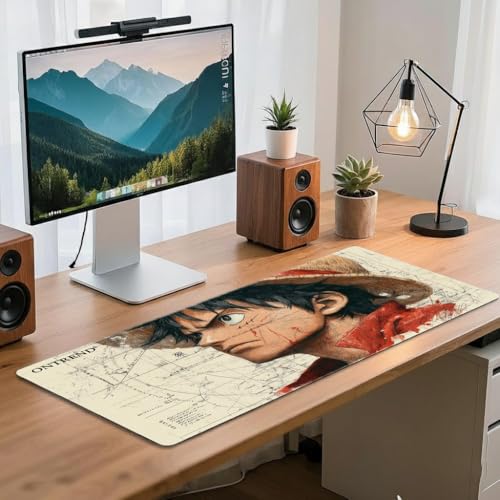 Image of ON TREND Anime Series Printed Mouse pad with Anti-fray Stitching, Waterproof Surface & Non-Slip Rubber Base Gaming Mouse Mat for Laptop, Computer & Desk (Large Extended -23x11 Inch) (Wanted Luffy)