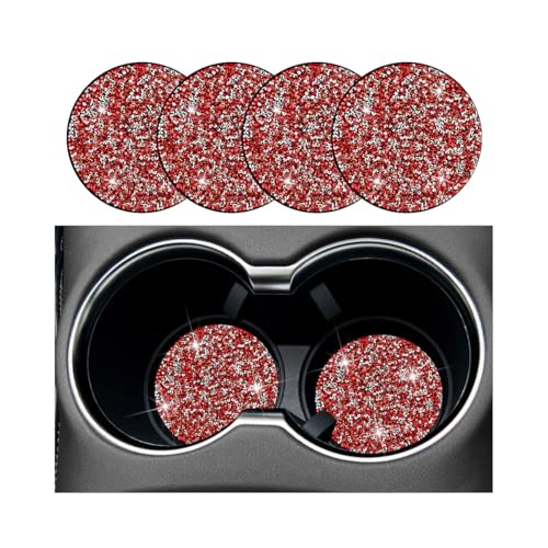 Posavasos para auto SWPHRT 4 piezas 2.75 pulg rojo plateado