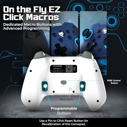 Image of EvoFox Elite X2 Wireless Gaming Controller For PC with 1000Hz Polling Rate, Dual-Mode (2.4G & Type C), Hallsense Magnetic Hall 3D Joysticks & Triggers, EZ Click Macros, Dual Vibration Motors(White)