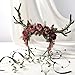 MOSTORY Dark Flower Antler Headband - Floral Black Reindeer Headpiece for Renaissance Accessories Women, Woodland Deer Hairband with Vine for Mother Nature Costume Cosplay Fairy Aesthetic