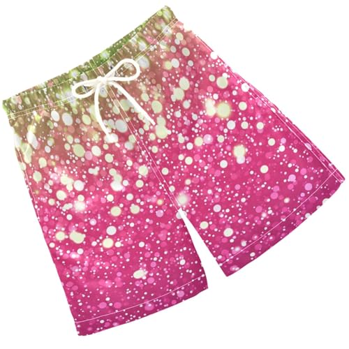 Pigsaly Boys' Swim Board Shorts Bright Pink Green Gradient Flash Glitter Boy's Swim Trunks Kids Swimwear M