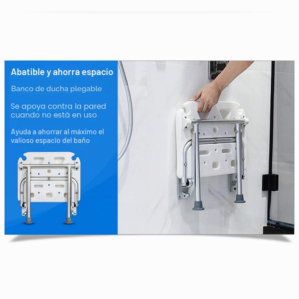 Silla de Ducha Plegable, Weytoll Asiento de Ducha Plegable con Patas, Asiento de Ducha Montado en la Pared Taburete de Baño Carga Máxima de 200 kg