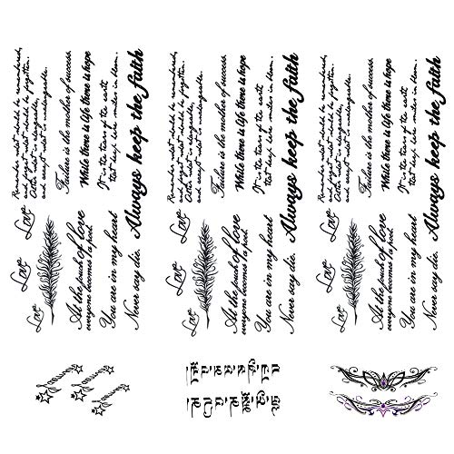 6 Blätter Schwarz Temporäre Tattoos Schriftzug...