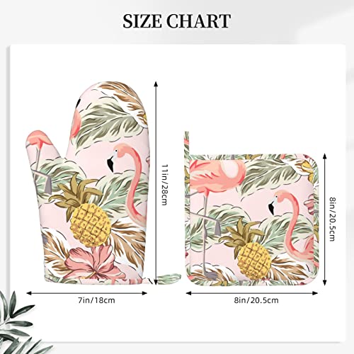 Watercolor Tropical Flamingo Oven Mitts And Pot Holders Sets, Heat Resistant Silicone Oven Mitts Gloves Sets With Non-Slip Hot Pads For Kitchen Baking Cooking Bbq #TOP2