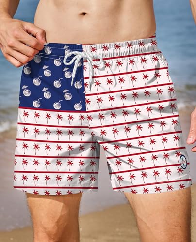 Image of Men's 5'' Swim Trunks with Compression Liner Graphic Beach Dry Fit Lightweight Bathing Shorts (S-XXL)