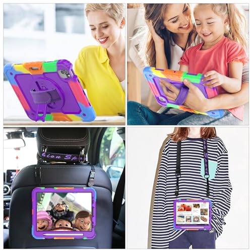 Image of SEYMAC stock Case for iPad Mini 6 8.3'' 2021 with Screen Protector Pencil Holder [360 Rotating Hand Strap] &Stand, Drop-Proof Case for iPad Mini 6th Generation 8.3 inch, Purple+Colorful