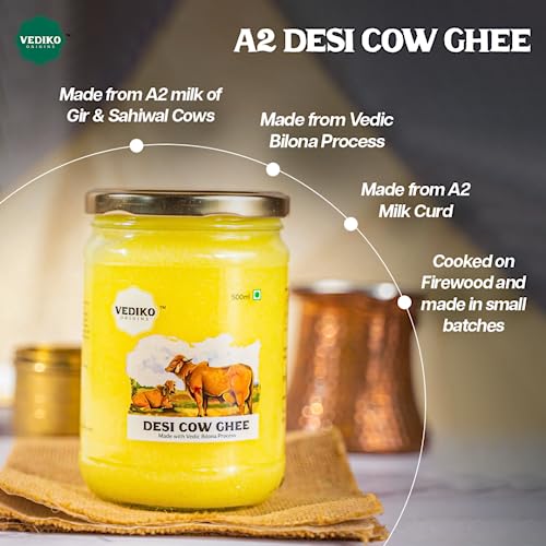 Image of Vediko Origins A2 Gir Cow Ghee 100Ml Glass Jar | 100% Pure Ghee | Vedic Bilona Method Ghee | Natural, & Healthy Sahiwal Breed Cow's Milk | Boost Your Energy With Lab-Tested, Premium & Traditional Ghee