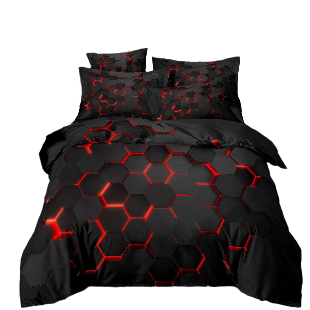 Colcha Cama 135 Rojo, Negro, Gris Funda Nordica 135 Microfibra Colcha Cama 135 Invierno Antiarrugas Colcha Invierno Cama 135,Cremallera Funda Nordico+2 Funda Almohada 50x75cm