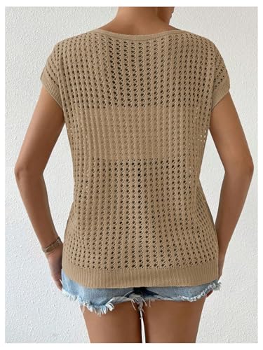 Image of Verdusa Women's Hollow Out Sheer Knit Top Dolman Sleeve Pullover Cover Up