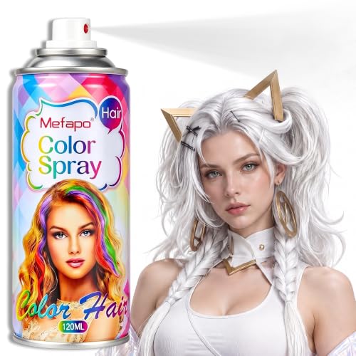 White Hair Spray Color, Temporary Hair Color Spray for Kids Women Men, One-Time Temporary Hair Dye Spray, Washable Hair Color Wax for Halloween, Cosplay, Christmas Party, Crazy Hair Day (White,4.06oz)