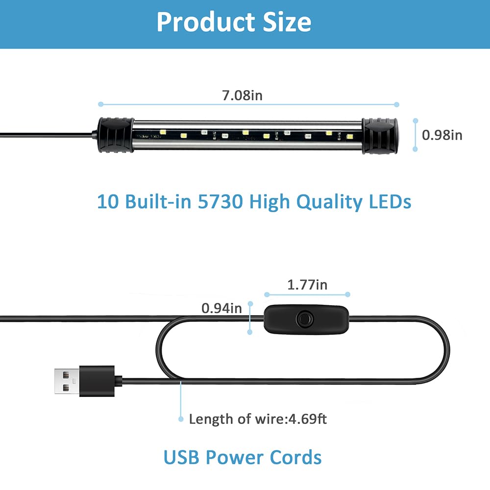 DaToo LED Aquarium Licht 3W Unterwasser USB Fisch Tank Licht Blau Tauchbar Aquarium Licht 17.8cm