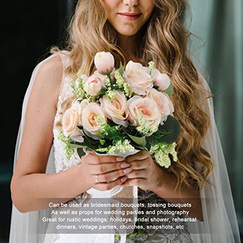 TOPINCN Wedding Bouquet For Bride Artificial Bridal Bouquet Holder Lifelike Holding Flowers Elegant Decorative Bridal Bouquet For Wedding Photography (Champagne) - Image 3