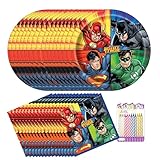 Justice League Party Supplies Pack for 16 Guests – Officially Licensed – Includes 9' Plates, Luncheon Napkins & Birthday Candles – Superhero Birthday Party Decorations for Kids