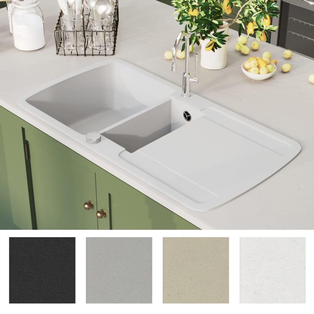 Ferretería, fontanería, accesorios de fontanería, fregaderos, fregaderos de cocina y de utilidad, fregadero de cocina de granito, lavabos dobles, color blanco