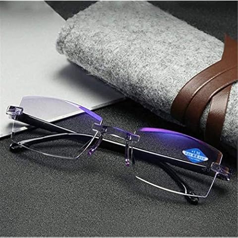 High Hardness Anti-Blue Progressive Far and Near Dual-Use Reading, Rimless Blue Light Glasses Nearsighted Glasses Myopia (+2.50) Cover