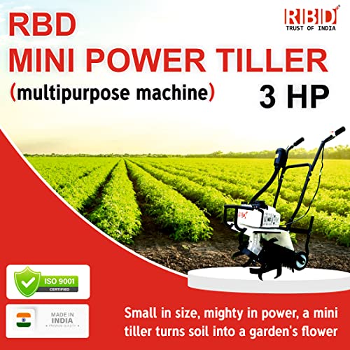 Image of RBD 3HP 2-Stroke AIR Cooled Petrol Mini Tiller Cultivator - Heavy Duty Power Weeder for Agriculture Farming, Soil for Plants Home Garden, Vegetable Garden & Crop with High Strength Steel Blades