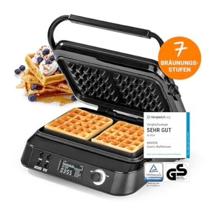 N8WERK Premium Waffeleisen für Belgische Waffeln | Starke 1.600 Watt, doppelte Heizelemente, 5 Programme & 7 Bräunungsstufen | LCD Display, Timer, extra tiefe Heizplatten für besonders luftige Waffeln – Bild 3