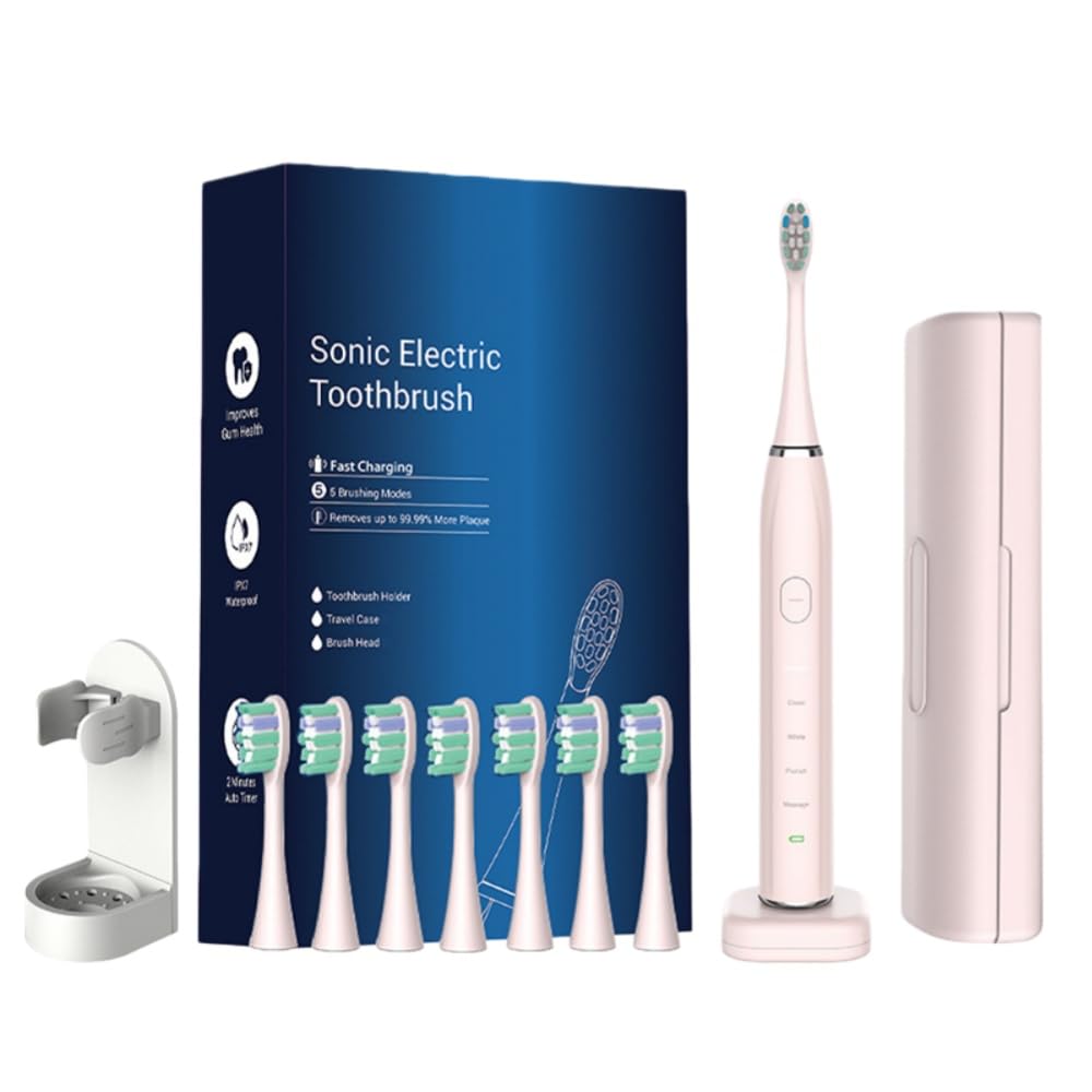 ProSonic V1 – Professionelle Zahnreinigung mit Schalltechnologie für glattere Zähne und optimale Mundhygiene Elektrische Schallzahnbürste - Reiseetui, Ladestation, 5 Putzmodi, 8 Bürstenköpfe