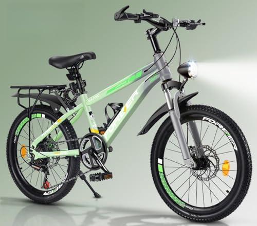 WGM子ども用自転車18/20/22インチ子供用自転車男の子女の子 キッズバイクスポーツ フェンダー 可変速度 誕生日プレゼントに最適 (20インチ,可変速/スポークホイール/グリーン)