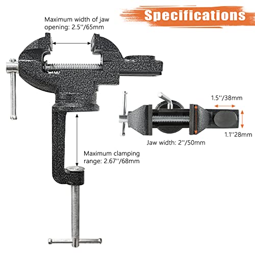 Atpeam Home Table Bench Vise 3 Inch Universal Clamp Units Vise 360°Swivel Base Clamp-On Vise Portable Work Bench Vise For Woodworking, Cutting Conduit, Drilling, Metalworking, Home, Sawing #TOP2