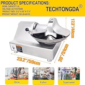 TECHTONGDA 110V Commercial Food Processor Meat Bowl Cutter Chopper Machine, 8L Electric Food Mincer Meat Grinder, Multifunctional Food Processor Chopper for Vegetables Meat Grain Nuts Ginger Garlic TECHTONGDA 110V Commercial Food Processor Meat Bowl Cutter Chopper Machine 8L Electric Food Mincer Meat Grinder Multifunctional Food Processor Chopper for Vegetables Meat Grain Nuts Ginger Garlic