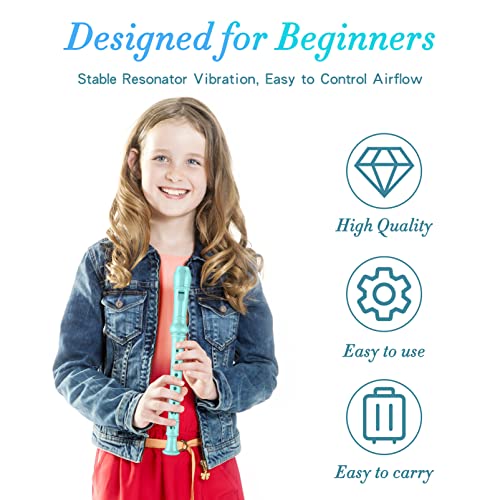 Descant Soprano Recorder Music Recorder Instrument For Kids Flute Kids Recorder With Cleaning Rod + Case Bag (Lake Green) #TOP3