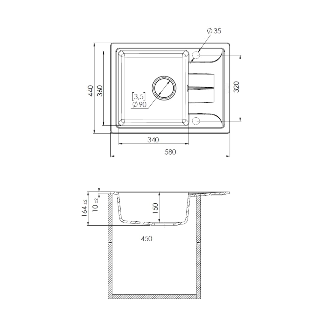 GRANMASTER Gracia Granitspülbecken Komplett-Set, Flexiblen Wasserhahn, Siphon, Seifenspender und Rollmata – 1-komoriger Spülbecken, kratzfest, hitzebeständig, modernes Design für die Küche