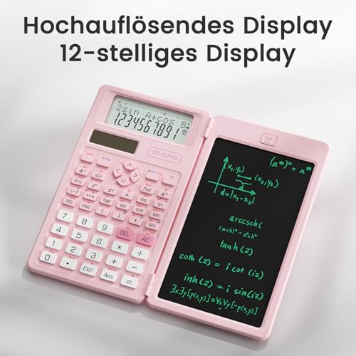 Wissenschaftlicher Taschenrechner für Schüler, 82 MS Faltbarer Wissenschaftsrechner mit Notizblock für Mittel- und Oberschulbedarf, Rosa