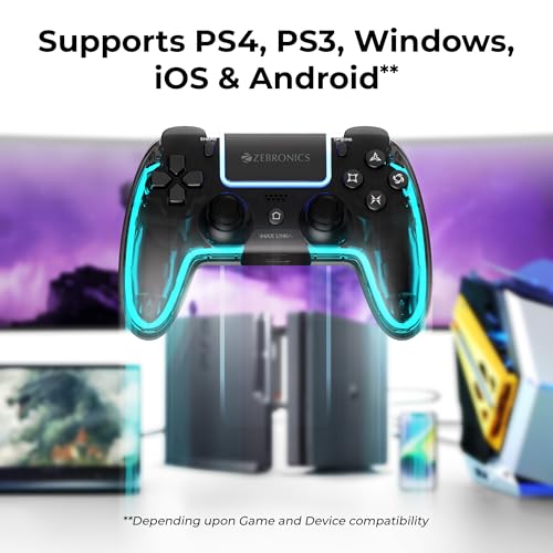 Image of ZEBRONICS MAX LINK PRO, Wireless Controller, Hall Effect, 6 Axis Gyro, Analog Triggers, Touch Pad, Dual Motor Haptics, Macro Buttons, Rechargeable Battery, Supports PS4, PS3, Windows, Android, iOS