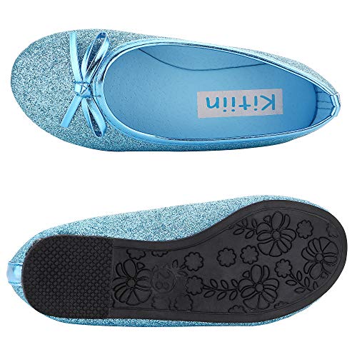 Bling Bling Glitter Fashion Slip On Children Ballet Flats Shoes For Little Kids Girls And Toddler Girl (Kid Girl Size 1M, Teal Blue) #TOP3