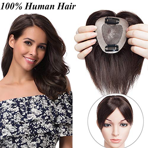 Rajout Cheveux Clip Naturel 12/30cm Extensions a Clip Cheveux Naturel [Main-Crochet Silk Top Lace: 7 * 8cm] Prothèse Capillaire Femm Densité: 100% [02#Chatain Foncé]