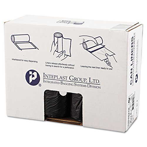 Image of Inteplast Group High-Density Interleaved Commercial Can Liners, 45 gal, 22 microns, 40 inch x 48 inch, Black, 25 Bags /Roll, 6 Rolls /Carton | Extra Heavy Plus Duty, Star-Sealed Bottom, 22 mic