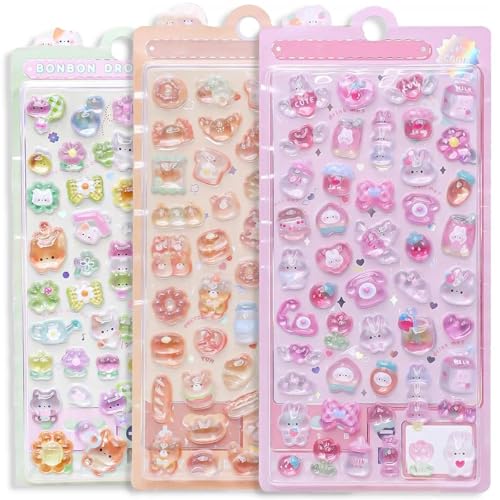 JOOTUEPO Ensemble d'Auto-Collants 3D avec Motifs de Lapins Roses, Autocollants 3D pour Enfants, 10 Feuilles 3D Stickers, Gommettes Colorées pour Scrapbooking,...