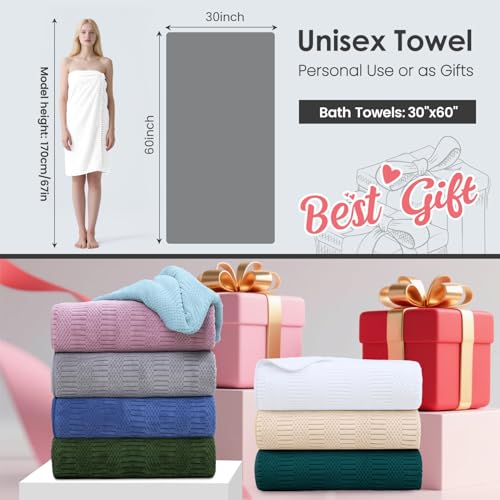 Image of JML Bath Towels Set, Large Microfiber Body Towel for Adult, 2 Pack, 30 inch x 60 inch, Oversized, Soft, Super Absorbent, Fast Drying, Use for Sport, Fitness, Yoga, Fleece Diamond Cross Grid White