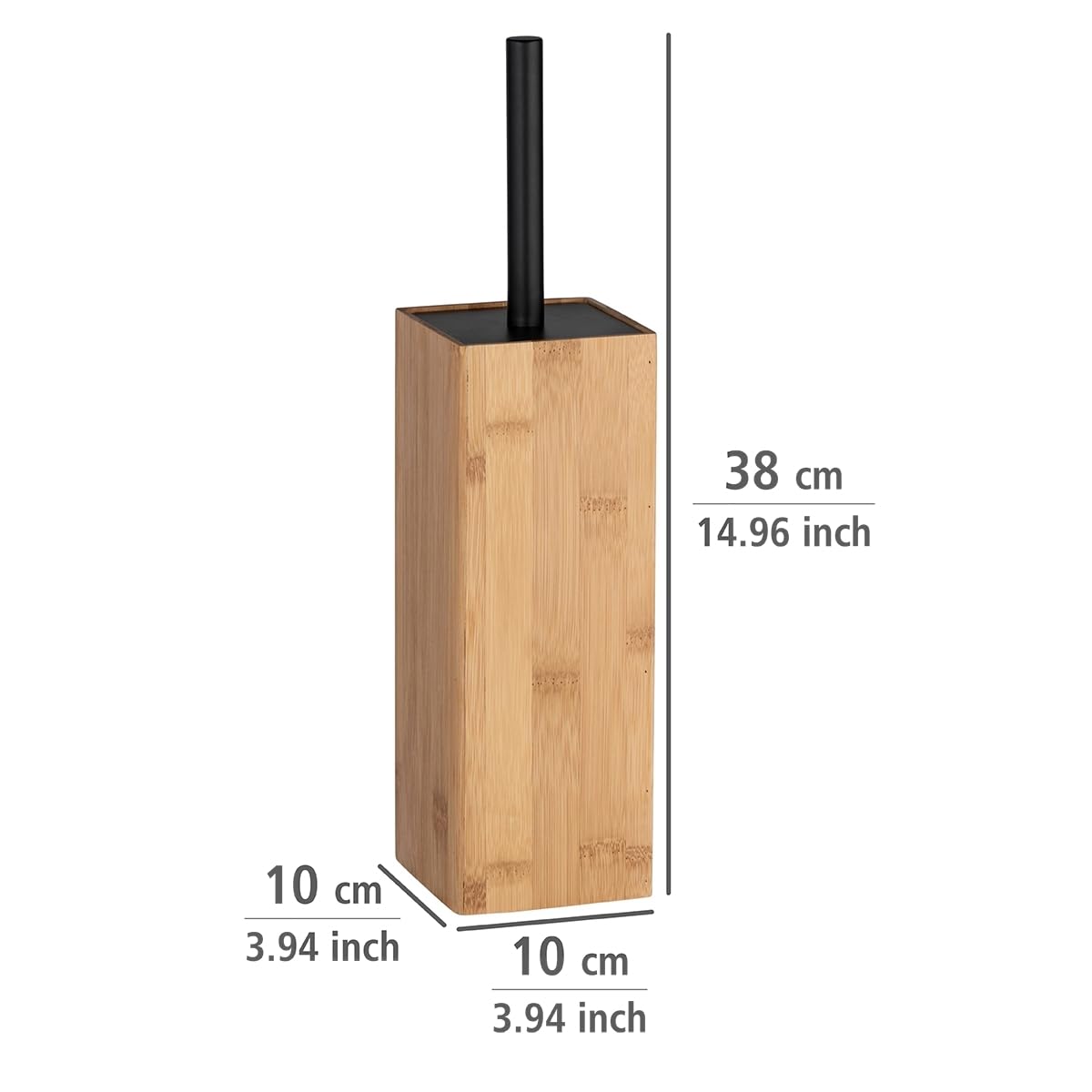 WENKO Zestaw WC Mod. Padua, uchwyt na szczotkę do WC z bambusa, w zestawie szczotka do toalety, zamknięta, 10 x 38 x 10 cm, naturalny/czarny