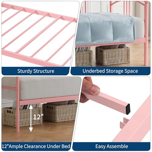 Image of Garvee Twin Daybed, Sturdy Metal Daybed with Arched Headboard and Steel Slat Support, Sofa Bed for Living Room Bedroom and Guest Room, Pink