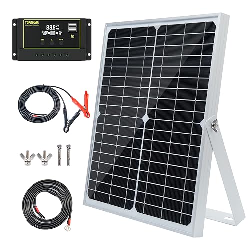 Topsolar 30W 12V/24V Solar Panel Kit, Monocrystalline Solar Battery Trickle Charger Maintainer +10A PWM Charge Controller + Adjustable Mount Bracket for Car, RV, Boat, Motorcycle, Off-Grid System