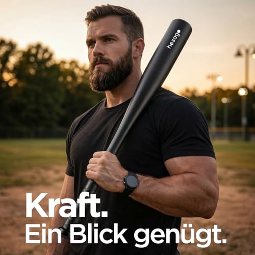 Hesago Hardstrike Baseballschläger aus gehärtetem Stahl – Matt Schwarz – Rutschfester Griff mit Anti-Rutsch-Band – Inkl. Flanell-Tragetasche