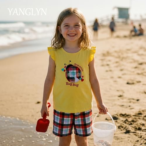 Image of Girls Shorts Set Outfits for Toddler Girls T-shirts Clothing Sets Kids Summer Graphic Cotton Tops Tees 3-7 Years
