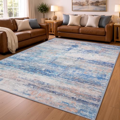 FLYRUGGO Abstract 6x9 Area Rug for Living Room Dining Room Office Bedroom Blue