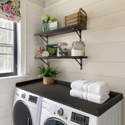 Kaboon Washer Dryer Countertop, Melamine Countertop with Edge Rails - 27.5" Depth x 54" Width Laundry Room Organization, Cloud Atlas/Black Marble Pattern