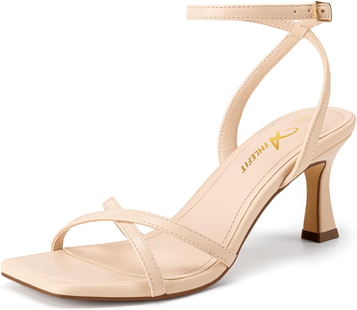 Athlefit Kitten Heels for Women Square Open Toe Strappy Heeled Sandals Ankle Strap Dress High Heels for Prom Party Wedding
