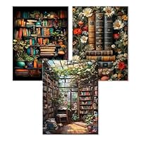 WEMEON 3 Stück Malen Nach Zahlen Erwachsene(30X40cm)- Bücherregal Malen nach Zahlen, Malen Nach Zahlen Kit mit 9 Pinseln, Acrylfarben Handgemalt Ölgemälde Leinwand für Home Decor, Ohne Rahmen