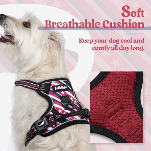 Image of rabbitgoo Dog Harness No Pull with 2 Leash Clips, Adjustable Soft Padded, Reflective Oxford No Choke Pet Vest with Easy Control Handle for Large Dogs, Red Stripe, XS