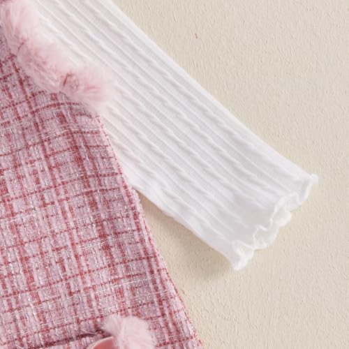 2PCS Toddler Baby Girl Mock Neck Long Sleeve Sweater + Zipper Sleeveless Tweed Straight Dress Sets4