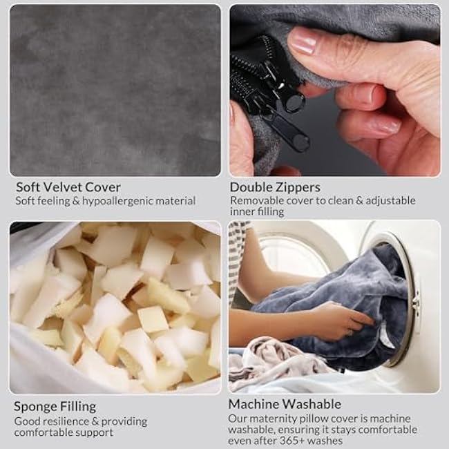 Pregnancy Pillow for Stomach Sleepers, 45.3 Inch Pregnancy Massage Pillow Full Body Pillow with Removable Cover - Support for Back, Legs, Belly, HIPS for Pregnant Women (Dark Grey)