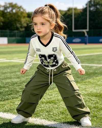 Image of Betusline Girls 2 Piece Summer Outfits,Kids Casual Short Sleeve Crop Top & Cargo Jogger Pants Sets,4T-14Y